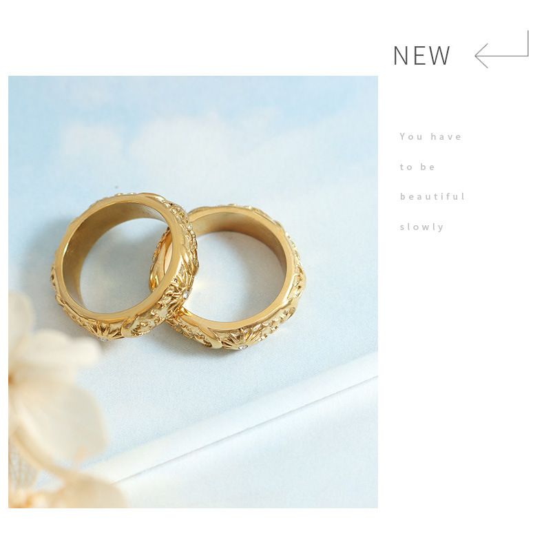Vintage Design Court Style Ring Inlaid With Zircon Relief Sun Moon Ring Titanium Steel Plated Men's And Women's Rings_voghion.com