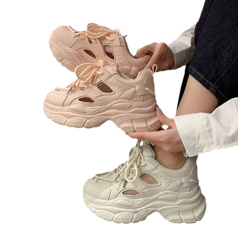 Zapatos de papá para mujer, estilo primavera/verano/otoño 2023, con suela gruesa y superficie de malla resistente a la rotura._voghion.com