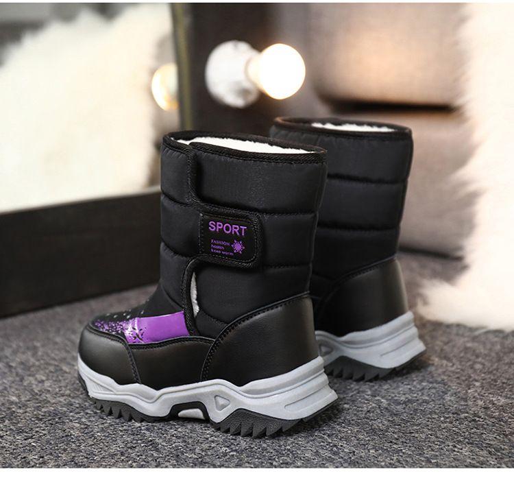 Kinderschuhe Neue Herbst- und Winterschneeschuhe für Mädchen plus Fell dicke warme rutschfeste Kinderstiefel für Kinder im Freien aus Baumwolle_voghion.com
