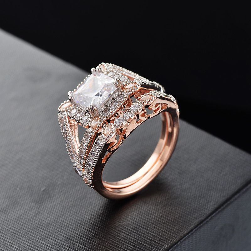 Geometric gold-plated color matching engagement ring, personalized trend stacking zircon ring ring ring_voghion.com