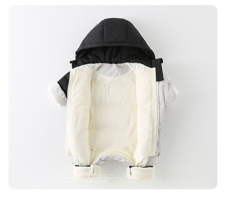 Premium Baby Winter Snowsuit With Hood - Soft Duck Down Filled, Full-Zip Romper For Infants & Toddlers (66-100cm, Gray, Cartoon Print)_voghion.com