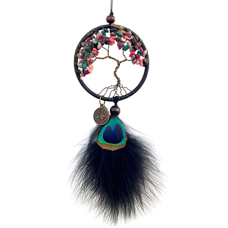 Dream Firefly Retro Peacock Feather Crystal Stone Ornament Handmade Woven Interior Car Hanging Decoration_voghion.com