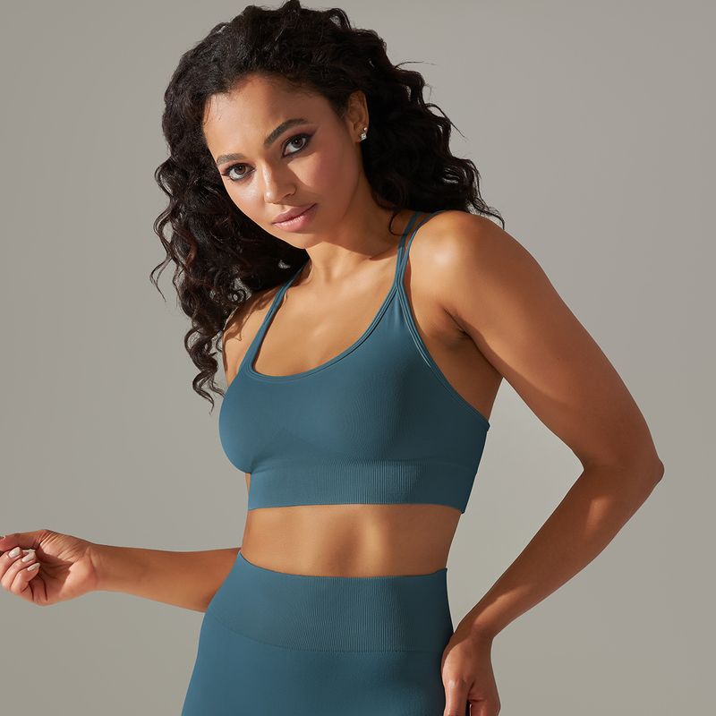 Damkläder sömlösa stickade enfärgade vacker rygg andas cross sport bh löpning fitness yoga bh topp_voghion.com