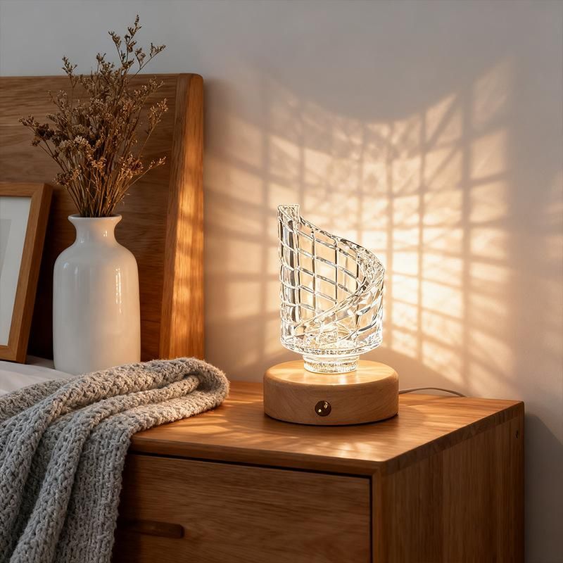 1 pz. Lampada da scrivania in cristallo con luce notturna creativa, comodino, decorazione per la camera da letto, regalo di Natale estetico, luci al tramonto_voghion.com