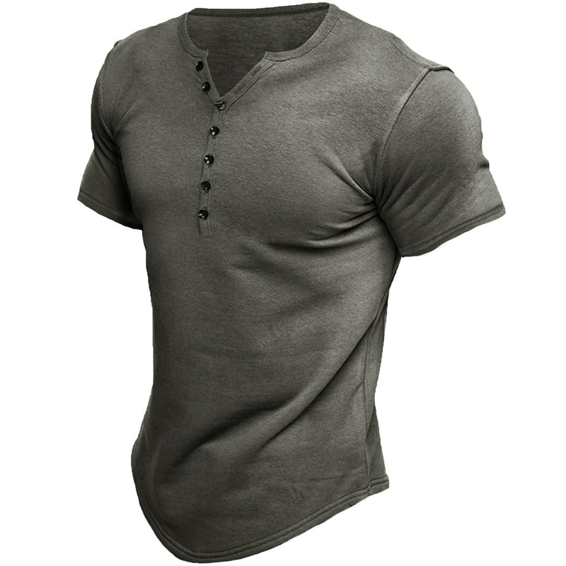 Maglietta estiva da uomo Henry Shirt, di qualità imbattibile, a maniche corte, con bottoni tinta unita_voghion.com