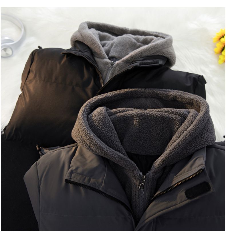 Plus Size Two-Piece Jacket For Men Winter Loose Casual Thickened Fleece Cotton Coat With Hood_voghion.com