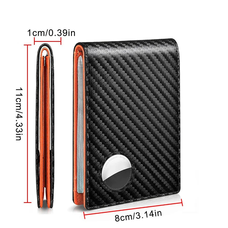 Rfid Carbon Fiber Leather Airtag Wallets Credit Card Holder Air Tag Purse Black Minimalist Wallet For Men_voghion.com