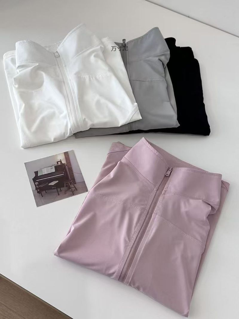 Maglietta da yoga estiva da donna, sottile, per ciclismo, corsa, all'aperto, con protezione UV, in seta ghiaccio e colletto rialzato, ad asciugatura rapida_voghion.com