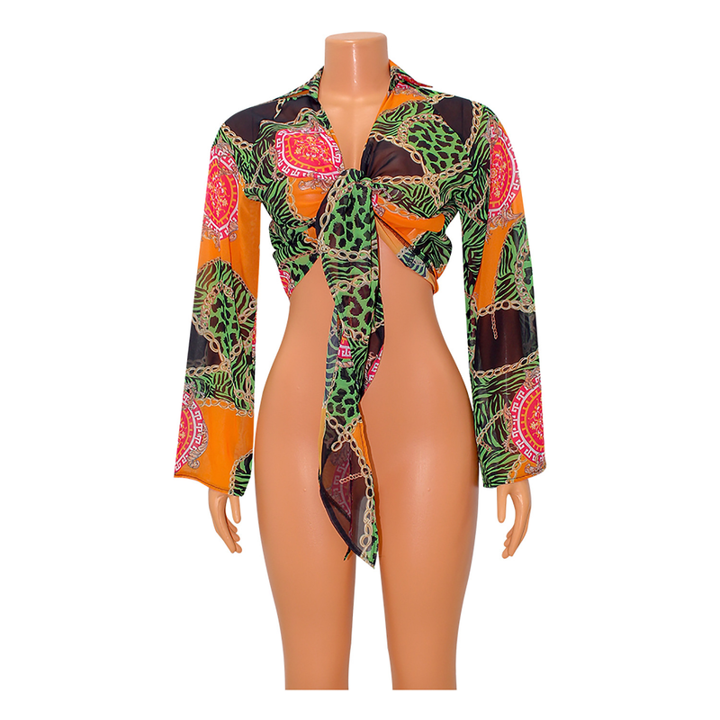 Abbigliamento femminile vestiti alla moda Che tipo di top corto a maniche lunghe stampato a maniche lunghe_voghion.com