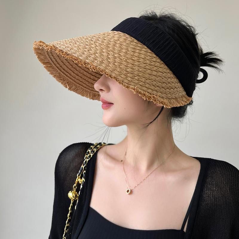 Cappello di protezione solare Big Eaves, cappello da sole estivo, da spiaggia, da viaggio, ultravioletto, per vacanze, cappello da sole con parte superiore vuota, cappello di paglia_voghion.com