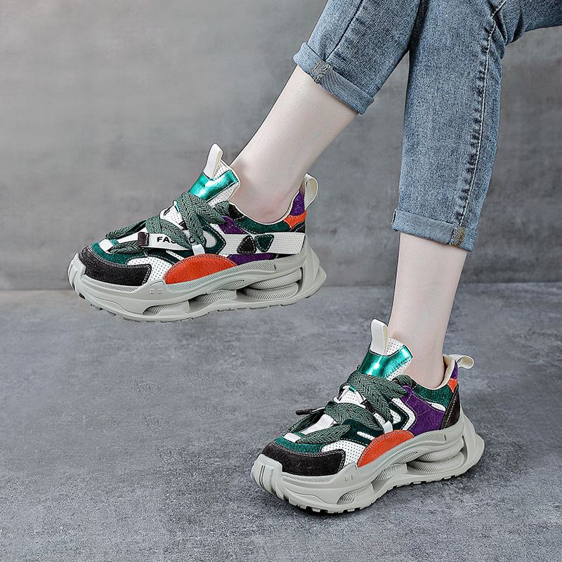 RenMou Genuine Leather Color Blocked Single 2023 Spring Autumn New Item, Top Layer Cowhide Dad Shoes, Women's Thick Soled Exclusive Supply_voghion.com