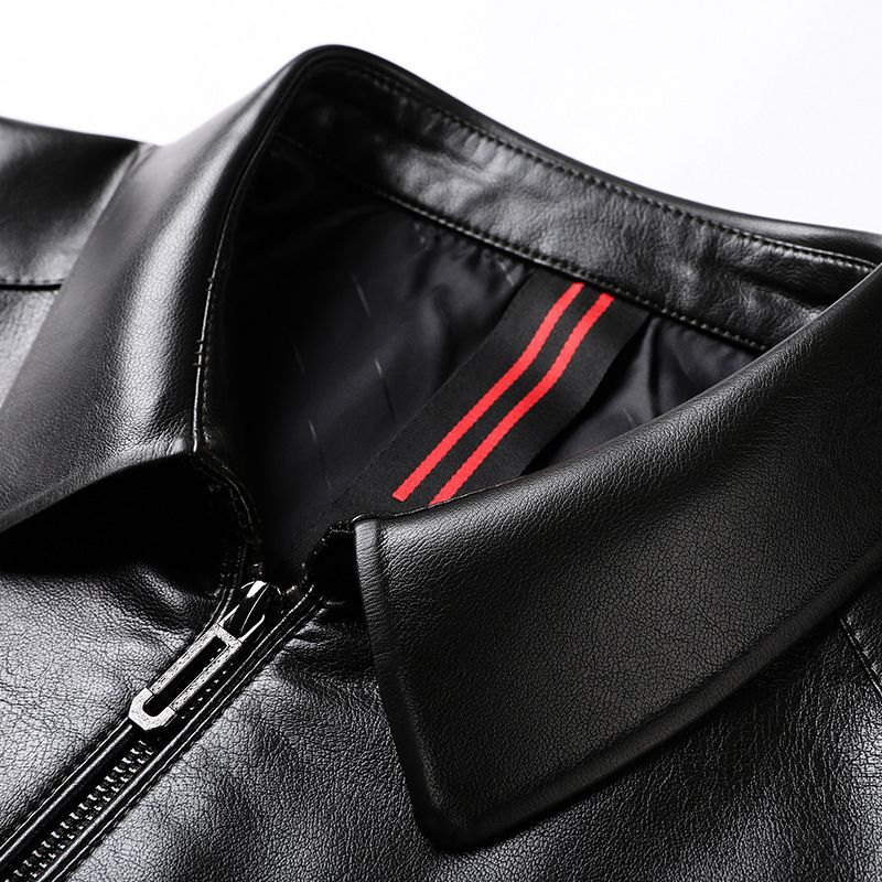 Men's Haining Genuine Leather Spring Thin Style, Lapel, Sheepskin, Business Middle-Aged Dad Jacket, New Style_voghion.com