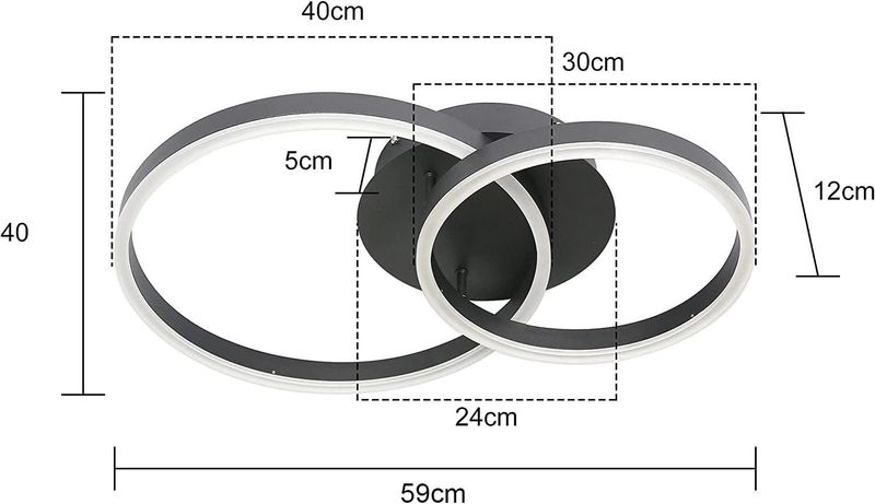 Glitzerlife LED Deckenlampe Dimmbar Deckenleuchte -Schwarz Wohnzimmerlampe Moderne Schlafzimmerlampe 46W 2-Ringen Für Arbeitszimmer Büro Hotel Restaurant Esszimmer_voghion.com