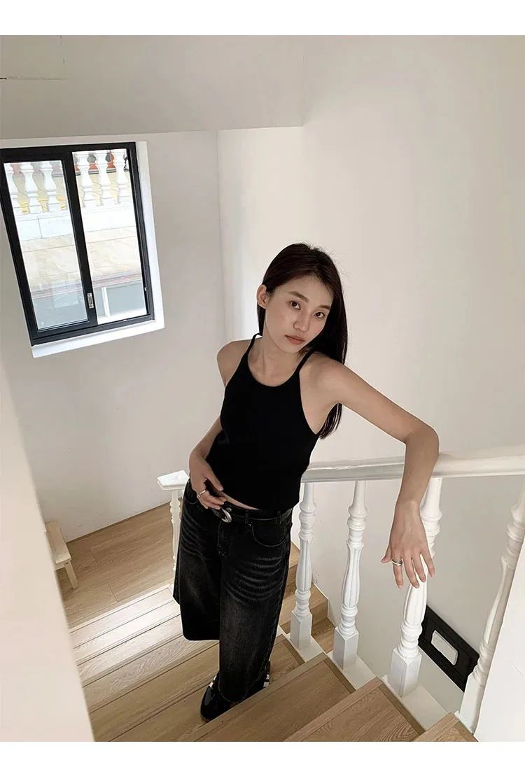 Pantaloni corti in denim lavati vintage retrò Y2k da donna, jeans larghi e dritti_voghion.com