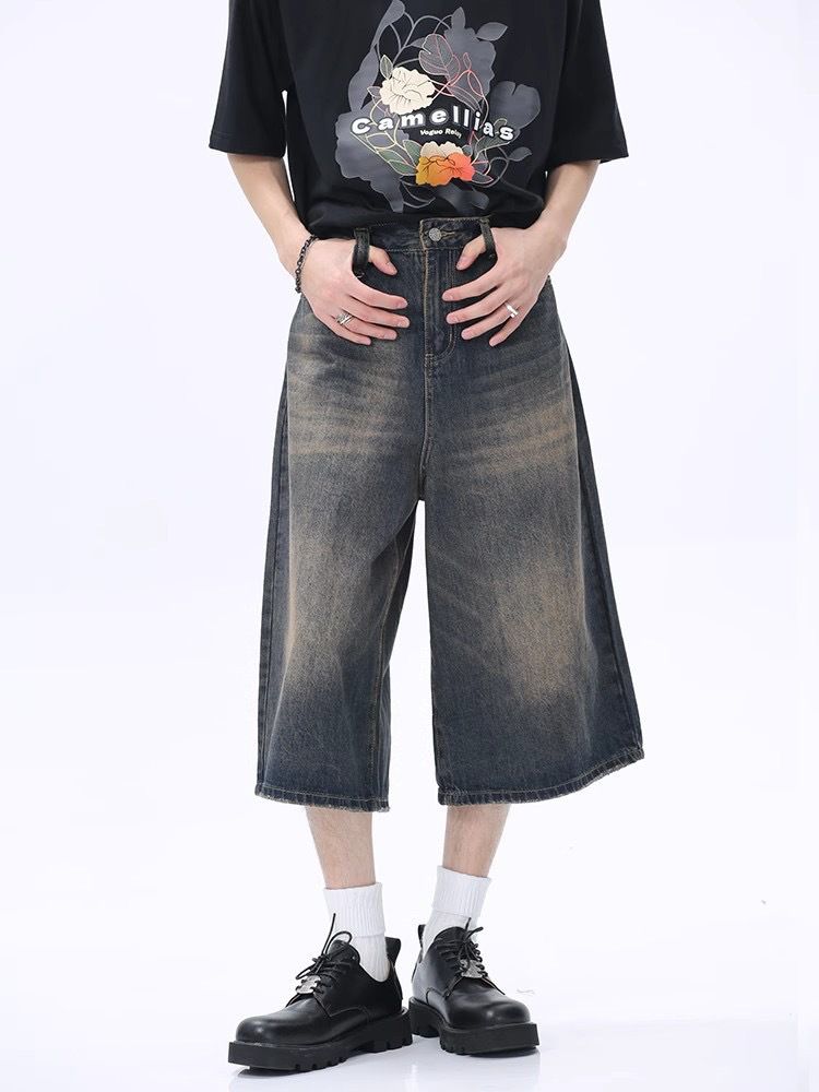 Men's Denim Shorts Cross Border High Quality 2024 Summer Men's Cropped Pants Trendy Denim Shorts_voghion.com