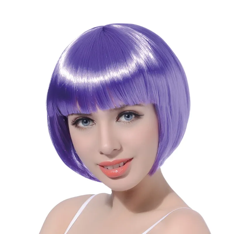 kuum müük 10" Bob sünteetiline naistele Blond roosa punane must lühikeste loomulike juustega Bob parukas Cosplay naiste parukad tukkidega_voghion.com