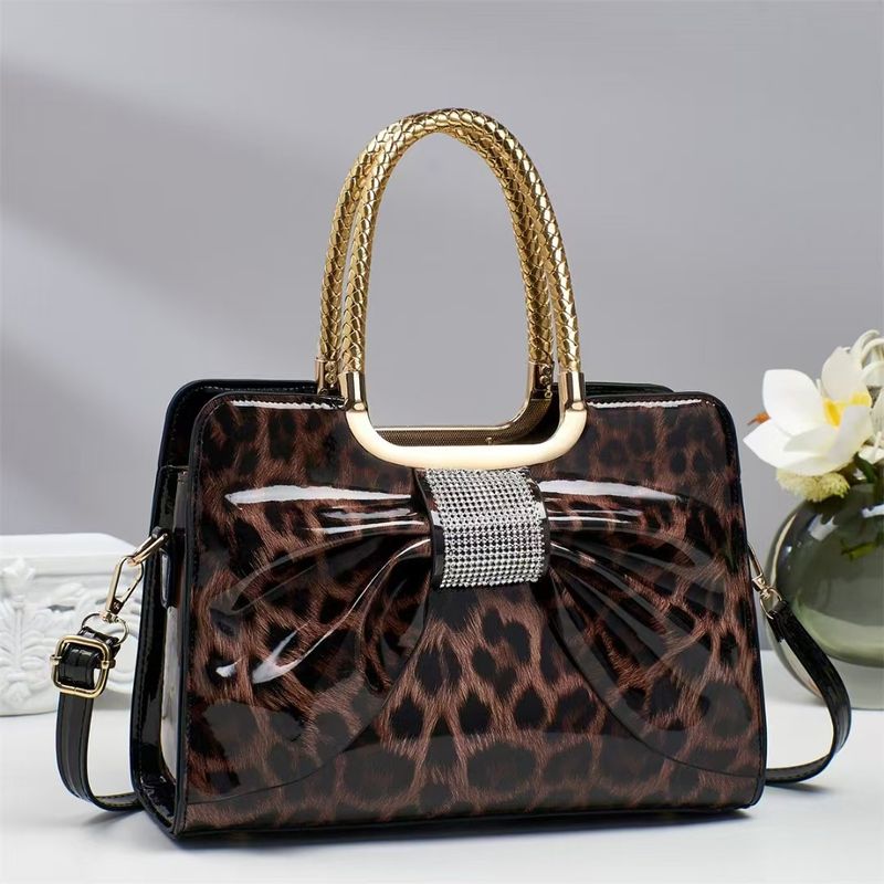 Borsa a tracolla in pelle lucida più venduta, elegante e semplice, con stampa leopardata, da donna, di alta qualità, con fiocco alla moda, 2025_voghion.com