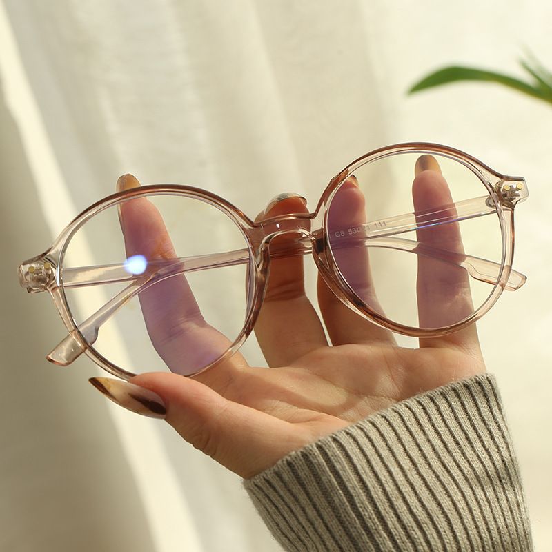 Unisex Transparent Art Runder Rahmen Brillengestell Weiblich Anti-Blau Netz Rot Flacher Lichtspiegel_voghion.com