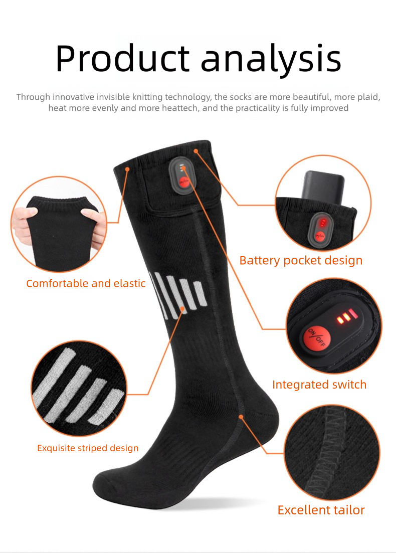 Ogrzewanie elektryczne podgrzewane skarpety zimowe na zewnątrz narciarstwo sporty spacerowe regulowany ciepły ogrzewacz stóp dla mężczyzn i kobiet_voghion.com