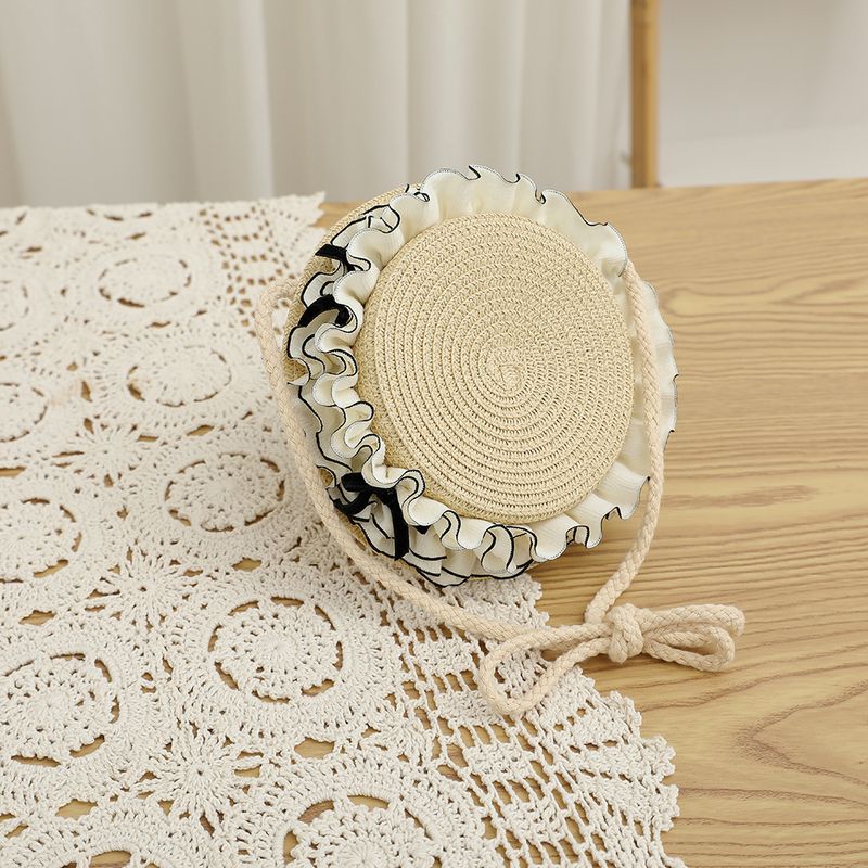 Borsa carina per bambini estivi nuovi set di due pezzi parasole cappello di paglia a sommità piatta per ragazza da sole_voghion.com