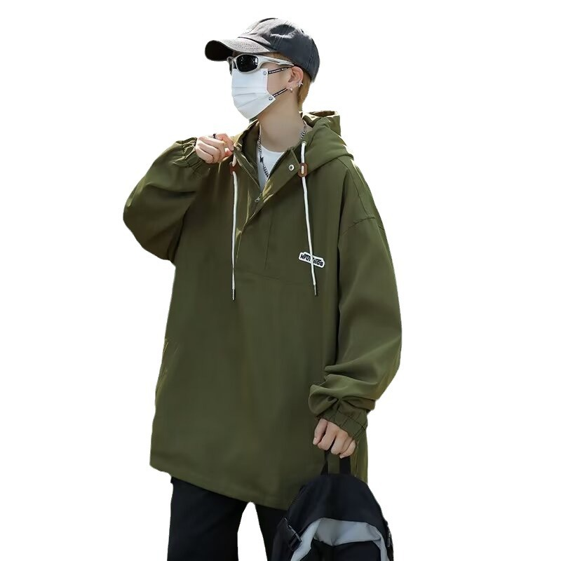 Charge spring and autumn hooded work jacket, semi zippered fashion label clothes, men's_voghion.com