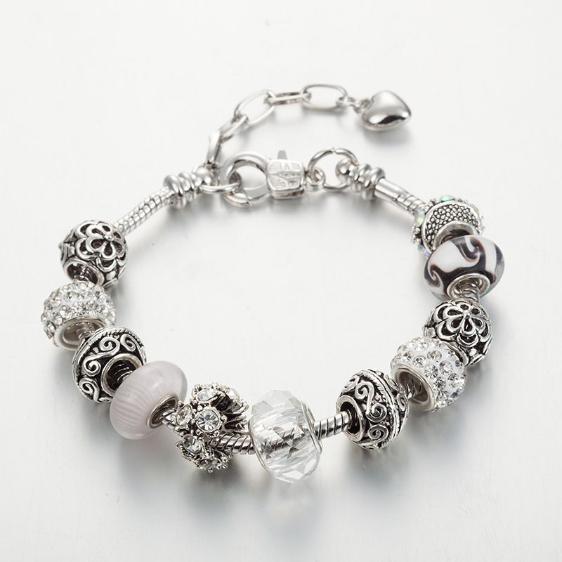 DIY Handmade Large Hole White Glass Beads 18+5cm Adjustable Bracelet_voghion.com