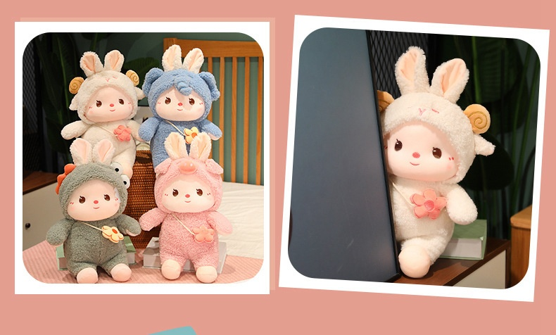 Cute backpack transformed into internet famous little plush toy, girl doll, zodiac rabbit year mascot_voghion.com