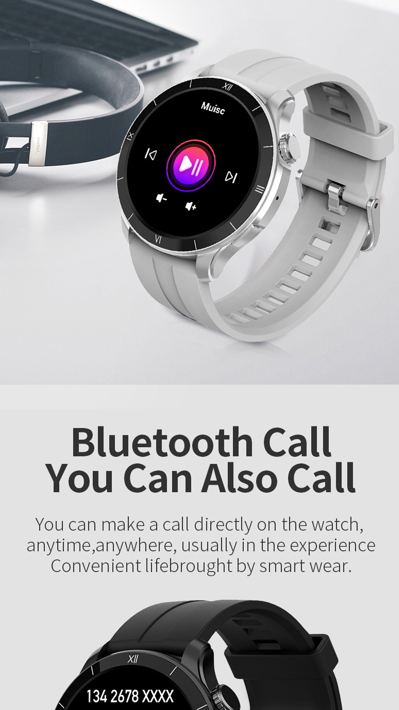 Montre connectée H58 avec appels Bluetooth, voix Ai, 466 x 466, fréquence cardiaque, pression artérielle, multi-exercices_voghion.com