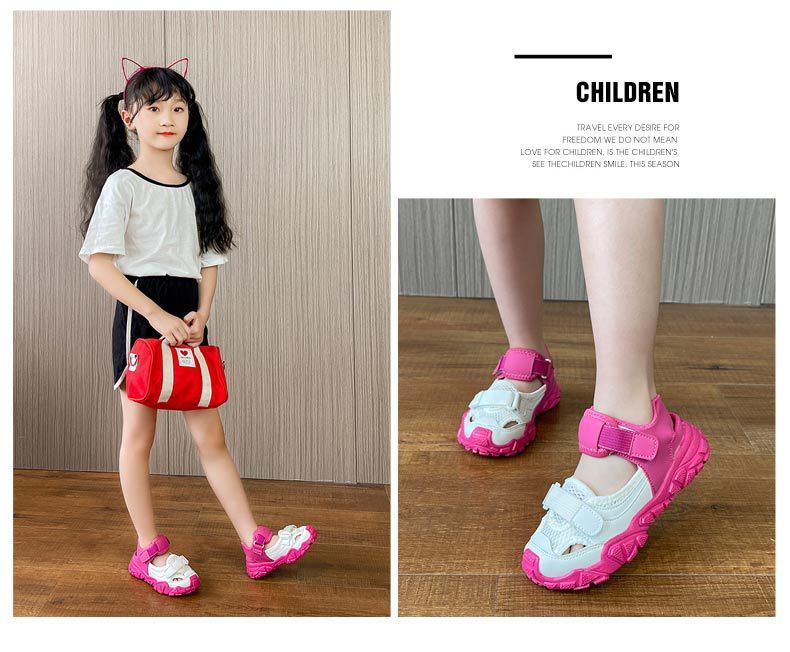 Mädchensandalen 2023 Neue Sommer-Einzelnetzrahmen-atmungsaktive mittlere und große Kindersport-Hohlstrandschuhe_voghion.com