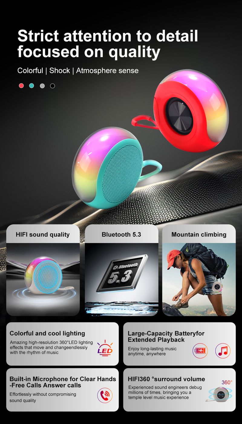 Populær Bluetooth-høyttaler med høy verdi, mini, omgivelseslys, lyd, subwoofer, utendørs Bluetooth, liten lyd_voghion.com