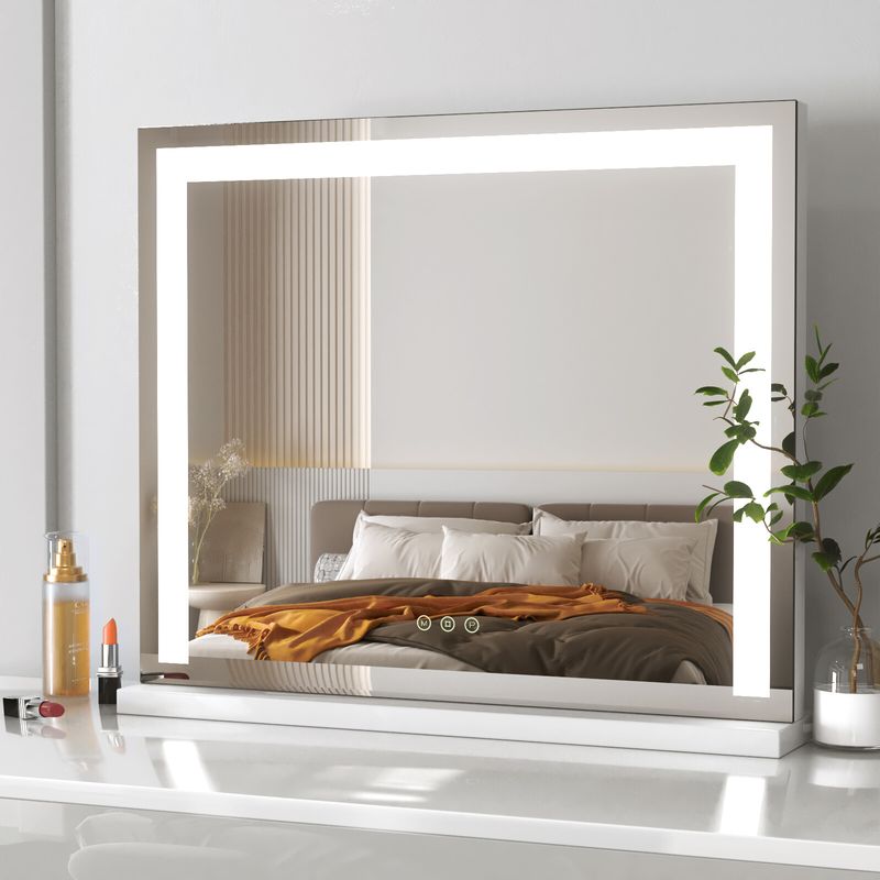 Hollywood Tabletop Vanity Makeup Mirror Dimmable LED 3 Light Colors Touch_voghion.com