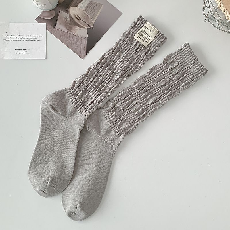 Solid Color Label Cotton Mid-Calf Women's Long Twist Ins Trendy Slouch Socks_voghion.com