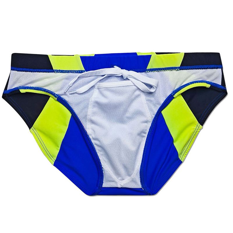 UXH Men's New Sexy Swim Trunks With Cup Macaron Color Block Quick-Dry Beach Triangle Shorts For Men_voghion.com