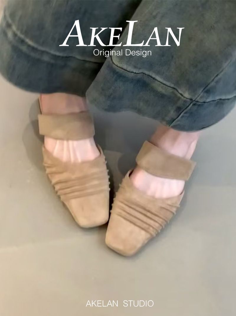 Lancui Version Französisch Niedrigen Absatz Geschlossen Für Frauen Outdoor 2025 Neue Sommer Faul Square Toe Faltige Pantoletten_voghion.com
