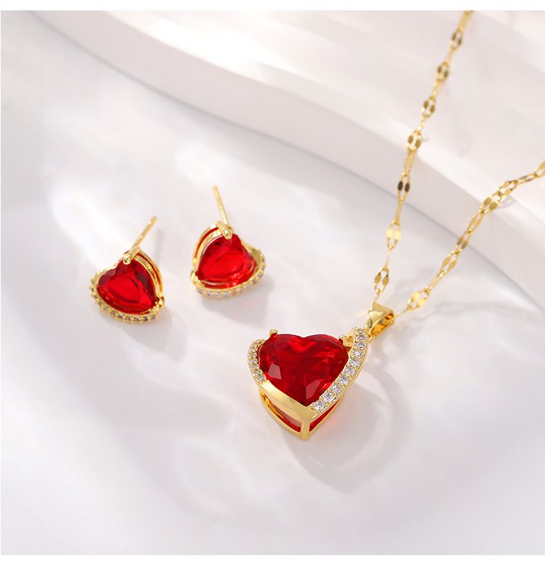 Conjunto de pendientes de circonita con forma de corazón brillante, joyería con colgante de corazón y piedras preciosas, conjunto de joyería_voghion.com