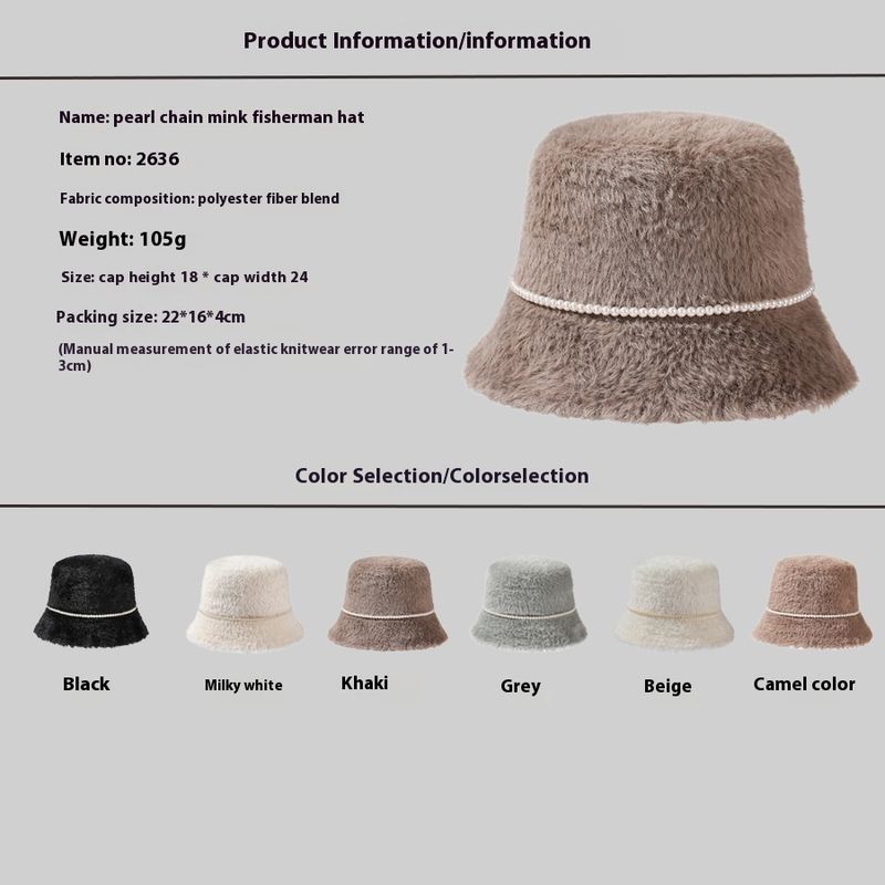 New Autumn And Winter Style Small Fragrant Pearl Mink Fur Flat Top Fisherman Hat With Feminine Temperament Warm Basin Hat Bucket Hat_voghion.com
