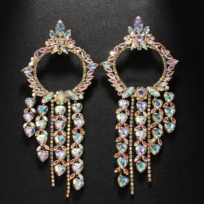 Hot Selling Tassel Exaggerated Rhinestone Ear Pendants Fashion Stage Accessories Women Earrings_voghion.com