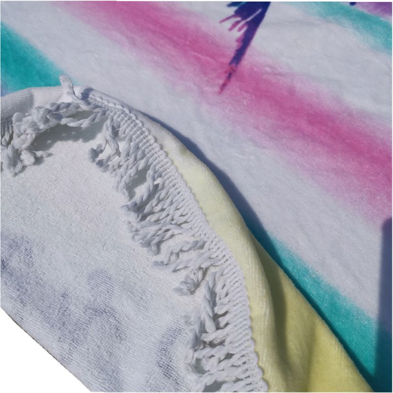 Asciugamano da spiaggia rotondo con stampa attiva, motivo palma da cocco hawaiano, in velluto tagliato, assorbente, in cotone spesso e con nappe_voghion.com