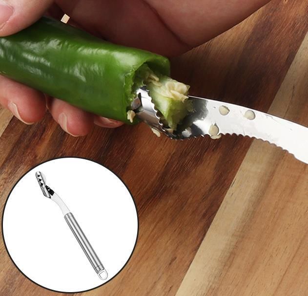 Kitchen gadget stainless steel pepper seed remover green pepper core remover household balsam pear core remover seed digger_voghion.com