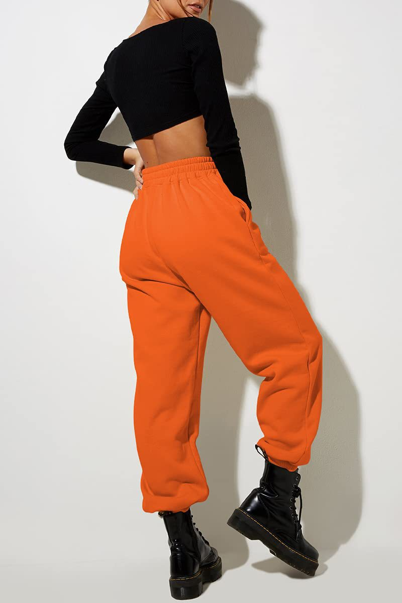 Pantaloni casual sportivi in tinta unita da donna con gambe larghe_voghion.com