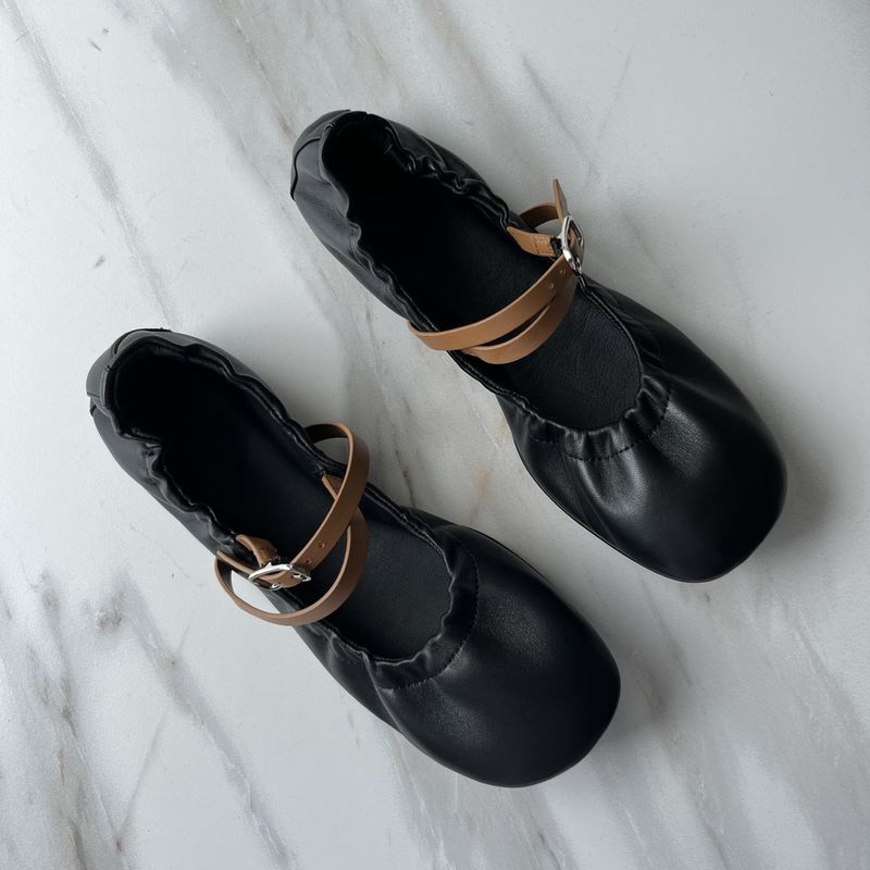 H Unlabeled One-Strap Round-Toe Mary Jane For Women 25 New Soft Genuine Leather Flat Single Ballet Shoes_voghion.com