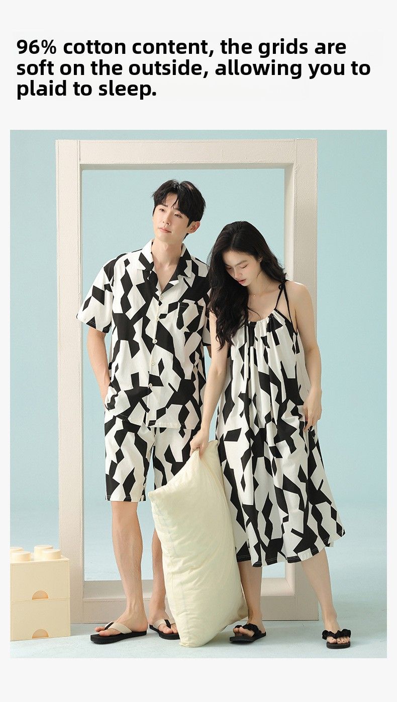 7A Antibacterial Boost! Pigiama da coppia in cotone Xinjiang, estivo, maniche corte e sottili, che unisce lusso e comfort._voghion.com
