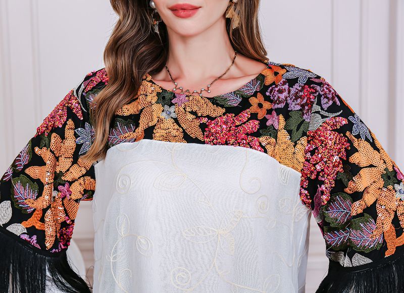 Muslim Embroidered Sequin Women's Dress Abaya New Style Evening Gown_voghion.com
