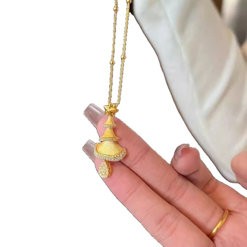 nowy Night Dream Parkling Gold Brushed Christmas Tree Tar Necklace Versatile Exquisite High-end Elegant Collarbone_voghion.com