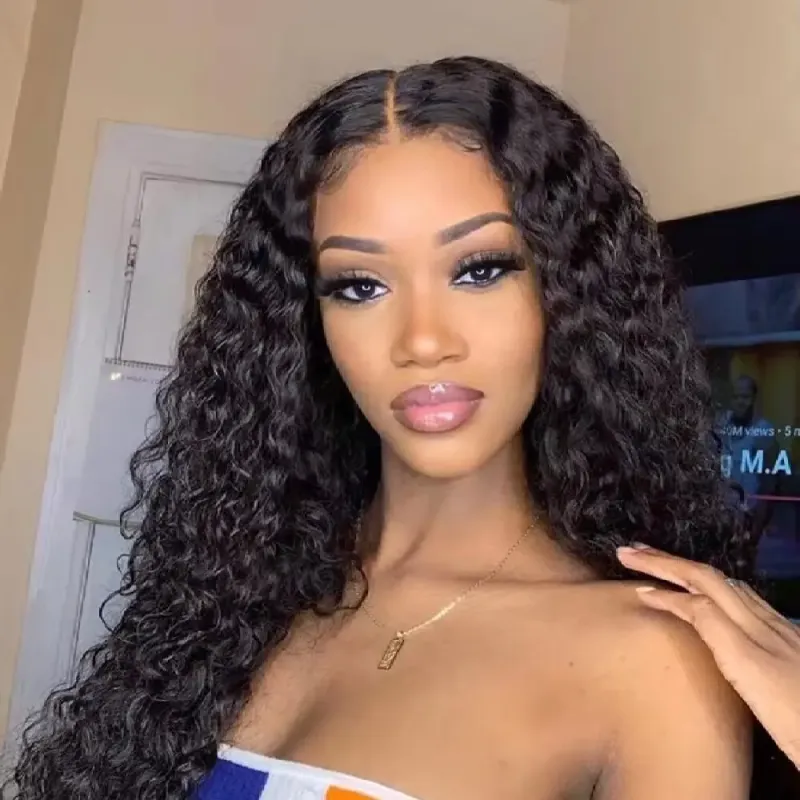180 Density Long Brazilian Human Hair Frontal Wigs Water Wave Wigs_voghion.com