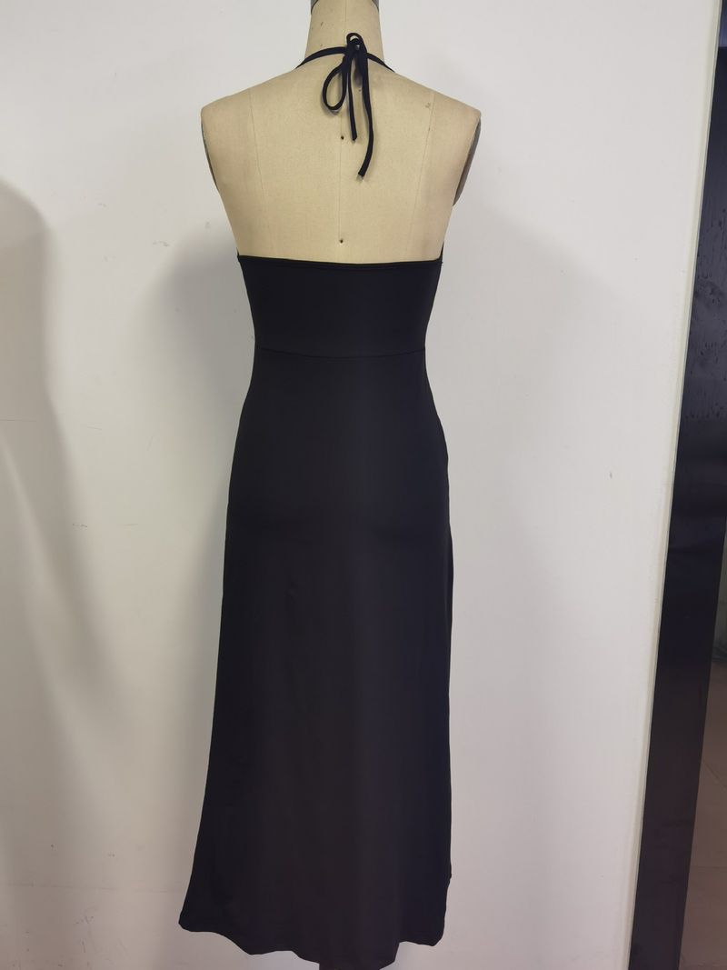 2022 Frühjahr/Sommer Sexy V-Ausschnitt Träger Split Damen Mittellanges Kleid_voghion.com