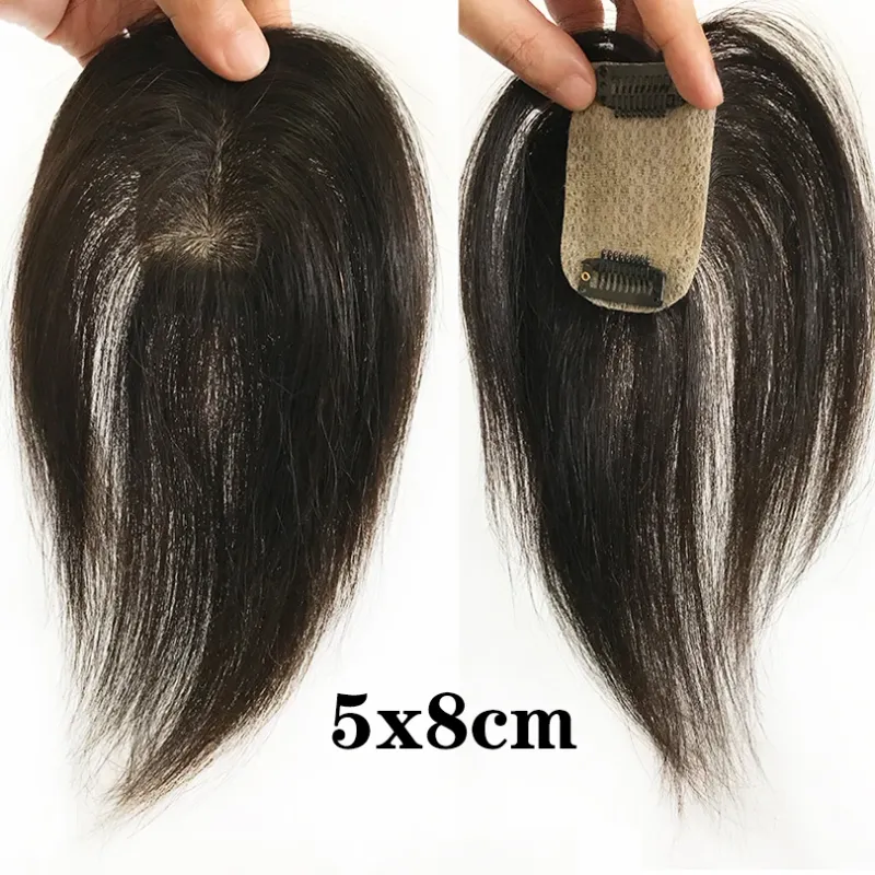 5x8cm Echthaar-Topper, dünnes Haarteil zum Anklipsen, Air Bangs für Frauen, deckt graues Haar ab_voghion.com