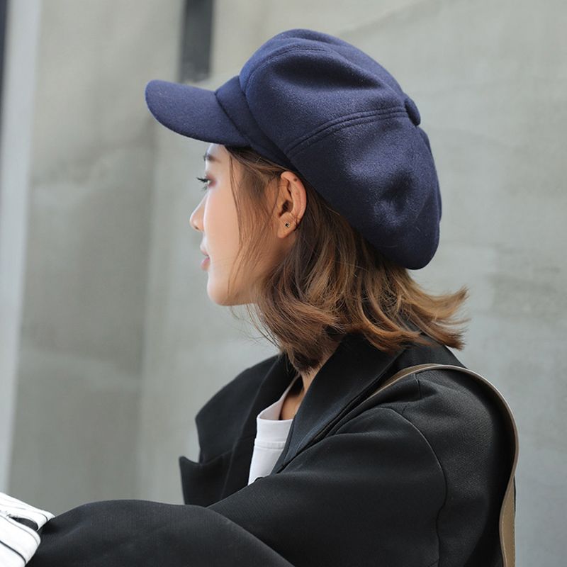 New Arrivals Fashion Solid Color Woolen Newsboy Cap Octagonal 8 Panel Women Autumn Winter Thickened Warm Beret Hat For Girls Sombrero_voghion.com