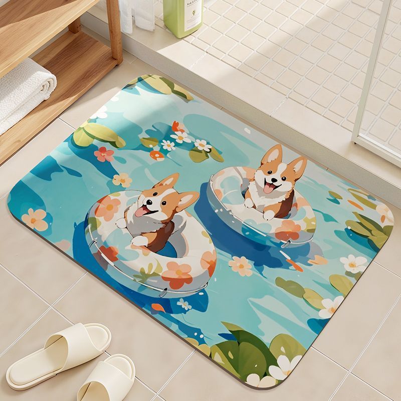 Tappetino antiscivolo per WC con motivo a cartoni animati, assorbente per il bagno, ad asciugatura rapida, per la porta del bagno_voghion.com