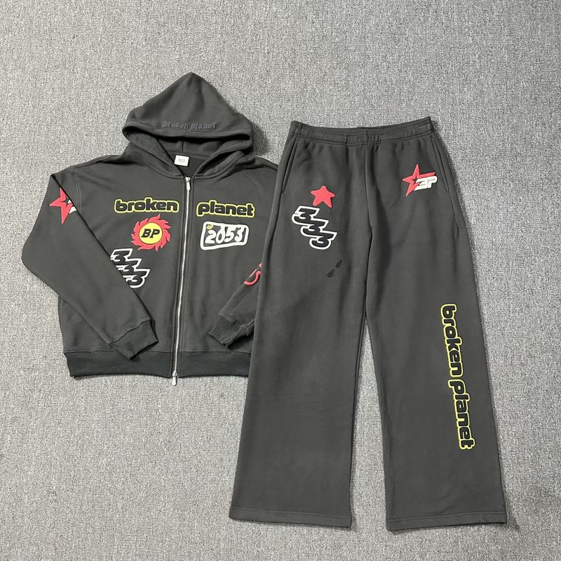 American High Street Letter Foam Print Zipper Sweatshirt Casual Pants_voghion.com